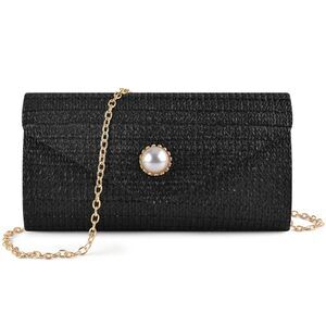 Pearl Decor Straw Clutch for Party
